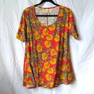LuLaRoe Red, Yellow, and Green Floral Top